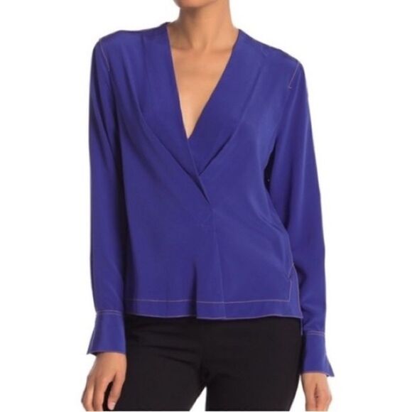 Rag & Bone Electric Blue Shields Silk V-Neck Blouse NWT C24 - Picture 1 of 9
